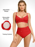 Popilush® Two-piece Swimsuit Shapewear Bust-Enhancing Draped Bikini Top