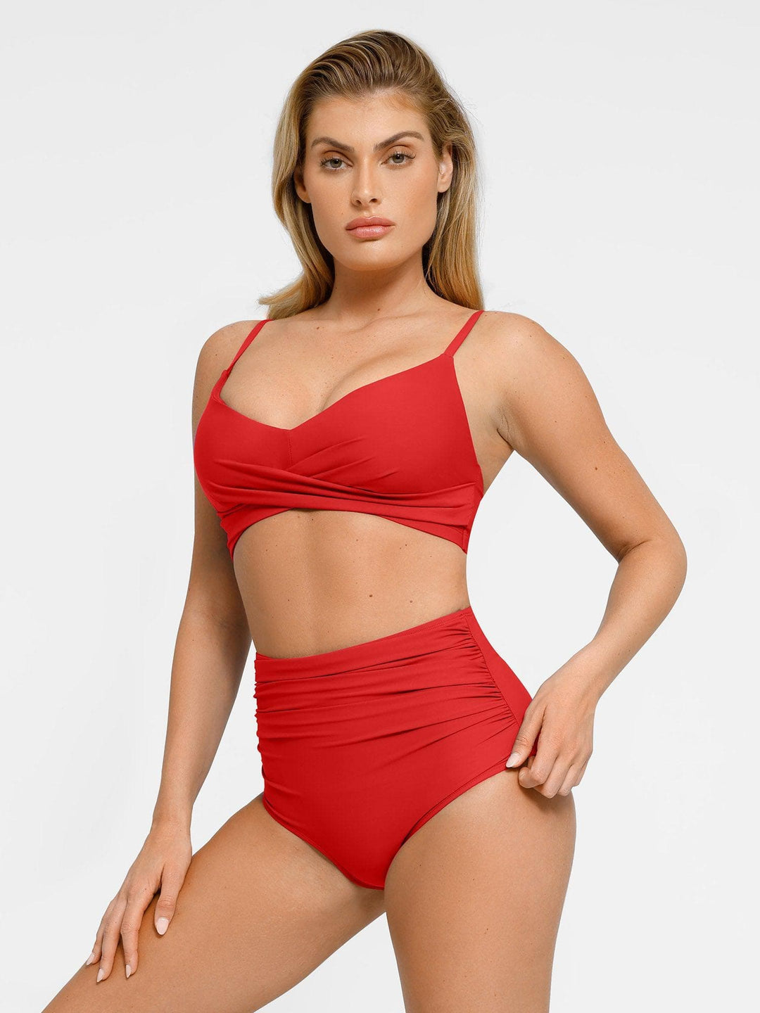 Popilush® Two-piece Swimsuit Shapewear Bust-Enhancing Draped Bikini Top