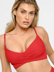 Shapewear bust-enhancing red draped bikini top