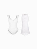 Popilush® Shapewear Cap Sleeve Bodysuit Lace Fishtail Coverup Skirt Set