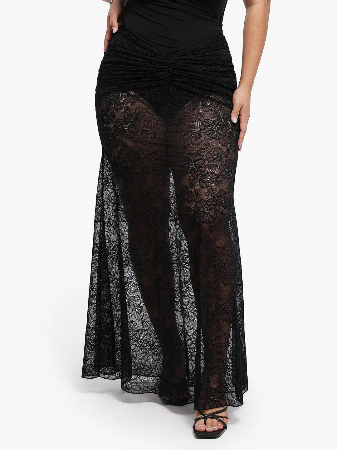 Popilush® Shapewear Cap Sleeve Bodysuit Lace Fishtail Coverup Skirt Set