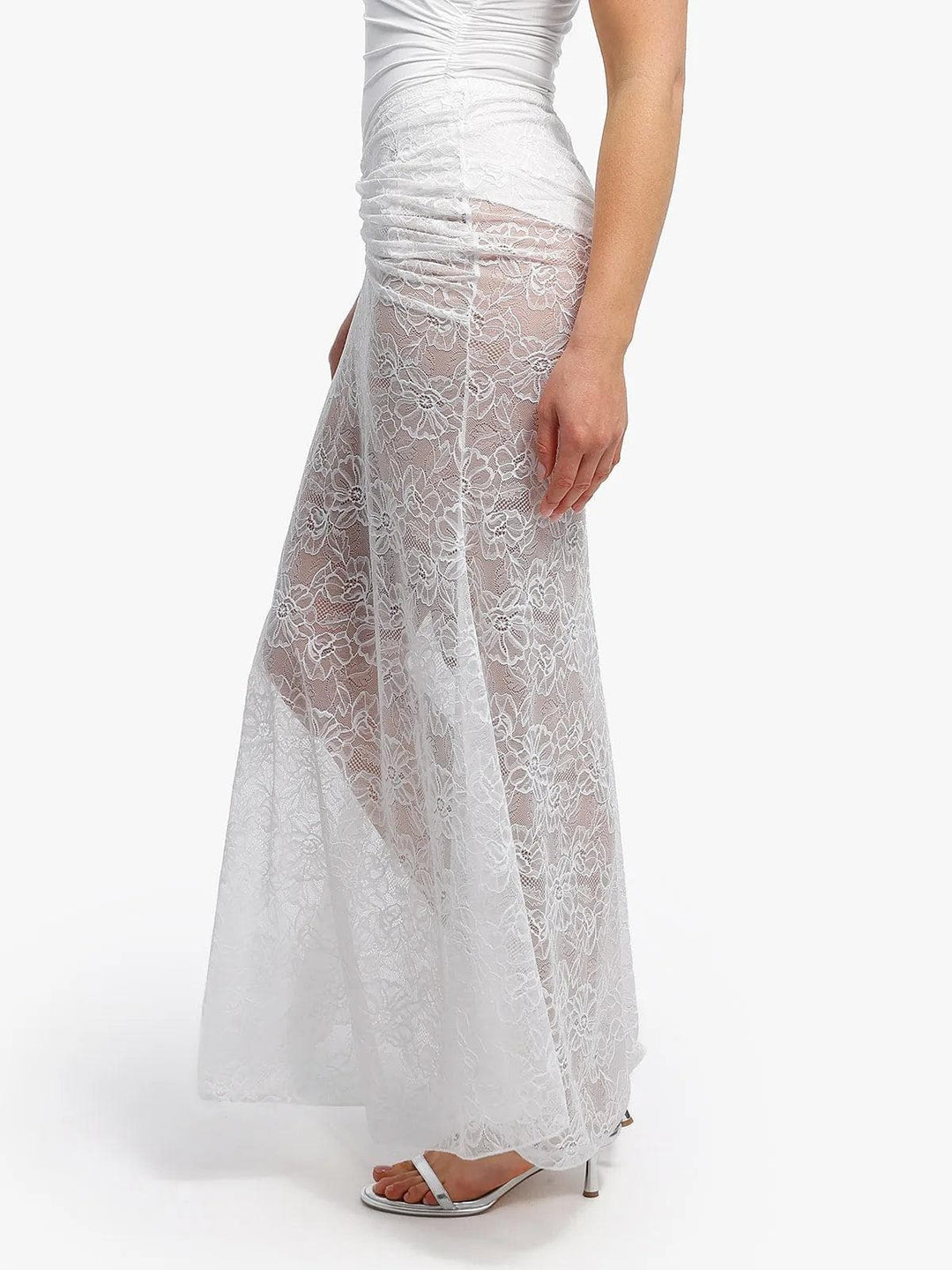 Popilush® Shapewear Cap Sleeve Bodysuit Lace Fishtail Coverup Skirt Set