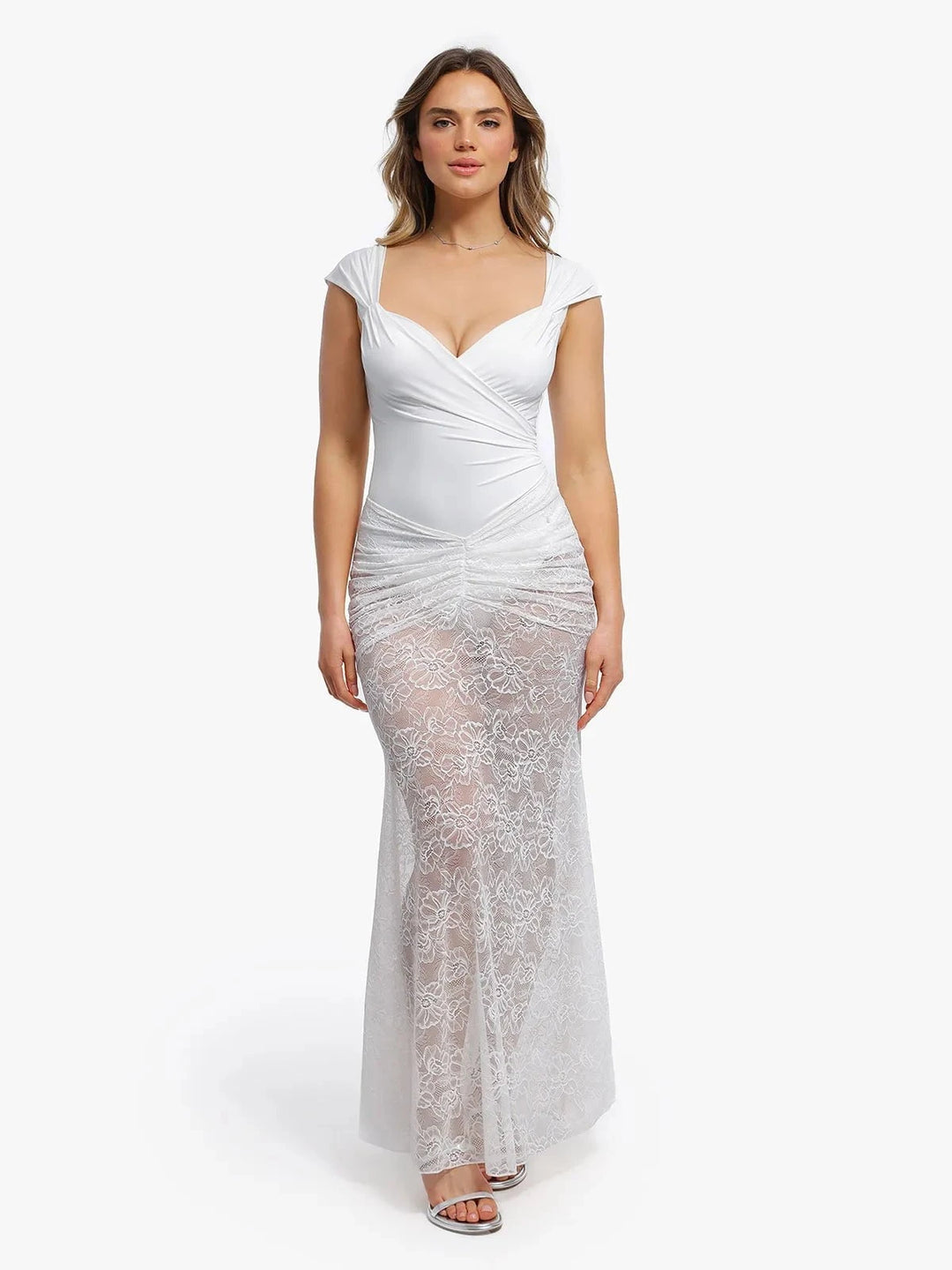 Popilush® Set / White / XS Shapewear Cap Sleeve Bodysuit Lace Fishtail Coverup Skirt Set