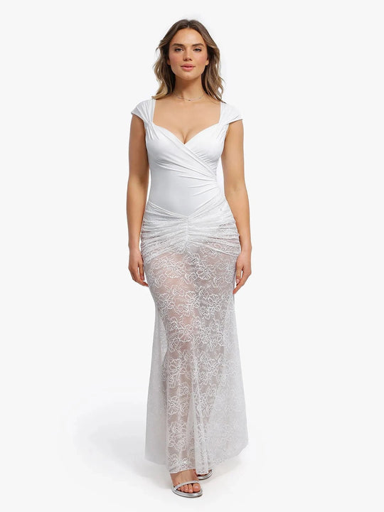 Popilush® Set / White / XS Shapewear Cap Sleeve Bodysuit Lace Fishtail Coverup Skirt Set
