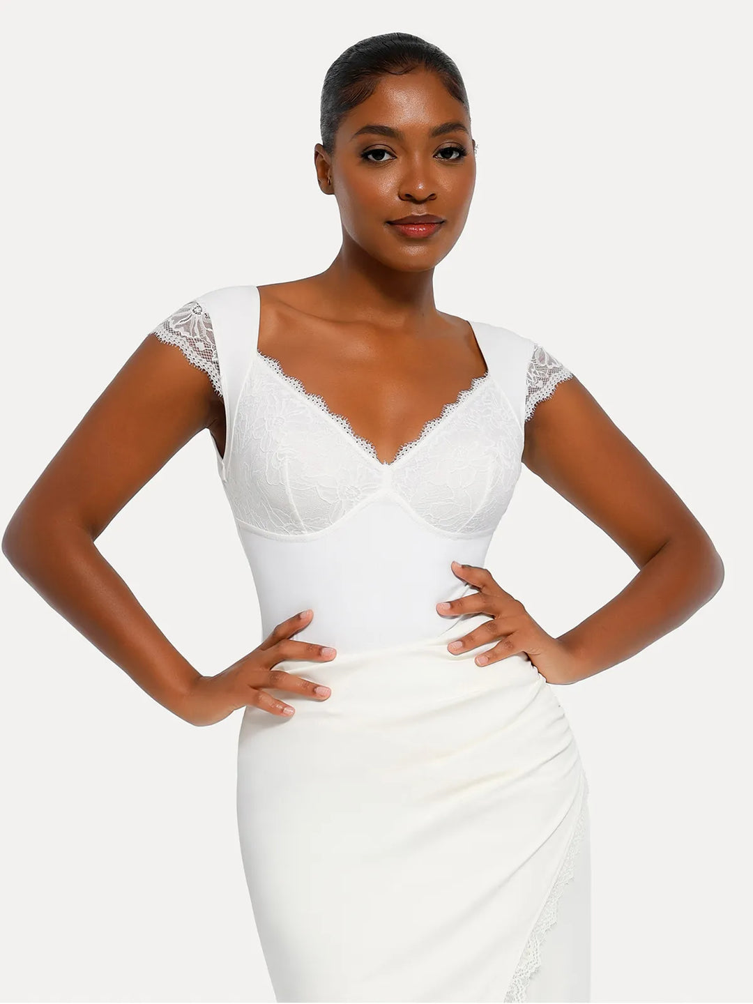 Popilush® Sexy Tops Body Shaper Shapewear Cap Sleeve Slimming Lace Cup Bodysuit