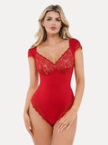 Popilush® Sexy Tops Body Shaper Chili Red / XS Shapewear Cap Sleeve Slimming Lace Cup Bodysuit