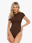 Popilush brown Cloudsense short sleeve crew-neck bodysuit. Comfort Cloud fabric, shaping fit, seamless look.