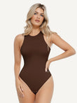Brown sleeveless round neck shapewear bodysuit, Comfort Cloud fabric