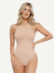 Nude sleeveless round neck shapewear bodysuit in Comfort Cloud fabric, smoothing fit.