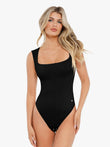 Sleek black bodysuit from Popilush®, shapewear featuring a square neck design and comfortable fit