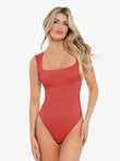 Red sleeveless square neck bodysuit with Comfort Cloud fabric