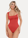 Red sleeveless square neck Cloudsense bodysuit with Comfort Cloud fabric