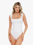Square neck bodysuit from Popilush®, a comfortable white shapewear.