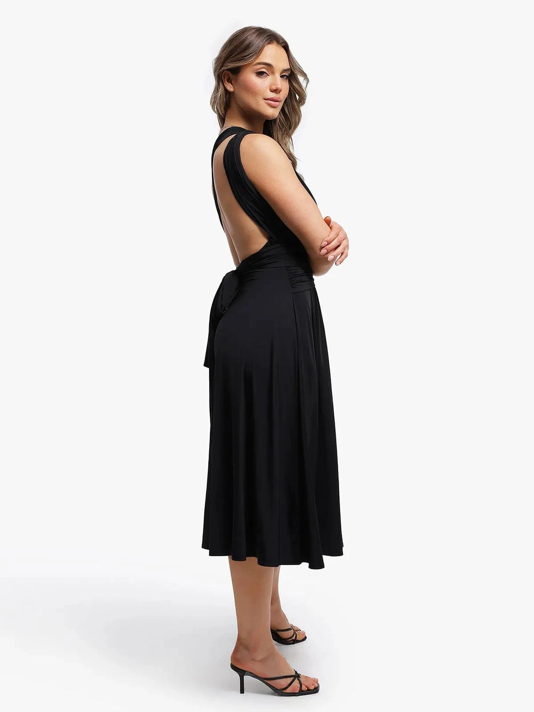 infinity midi dress Button Down Sleeveless Split Hem Linen Midi Dress In Black, L