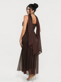 Popilush® Shapewear Cowl Neck Draped Maxi Dress with Shawl Wrap