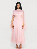 Popilush® Pink / XS Shapewear Cowl Neck Draped Maxi Dress with Shawl Wrap