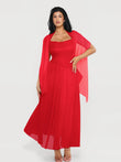 Popilush® Red / XS Shapewear Cowl Neck Draped Maxi Dress with Shawl Wrap