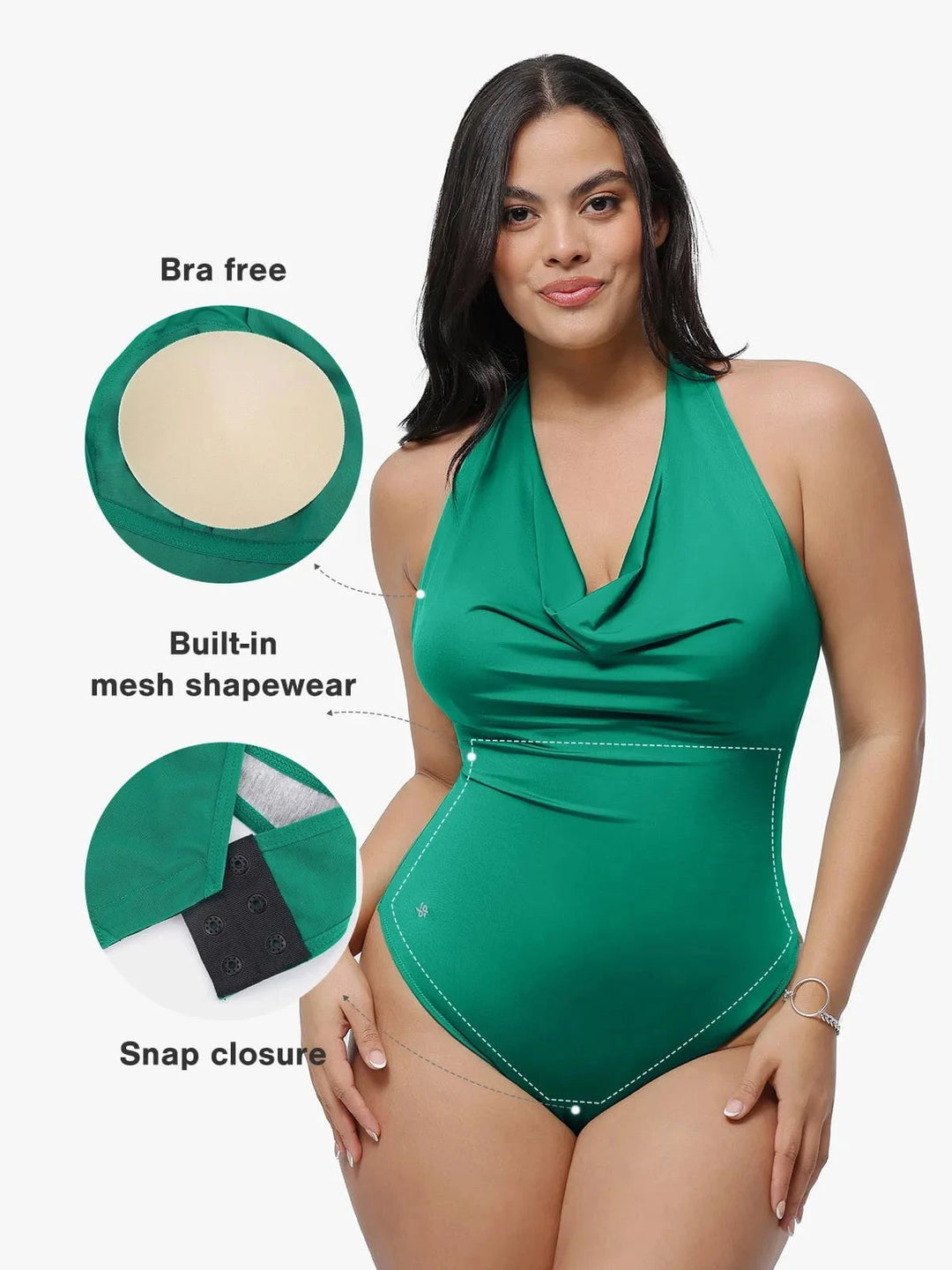 Popilush® Shapewear Cowl Neck Halter Tummy Control Bodysuit