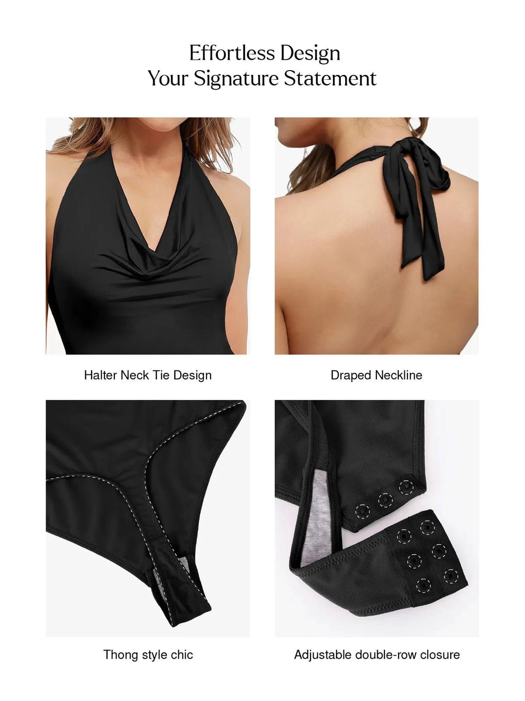 Popilush® Shapewear Cowl Neck Halter Tummy Control Bodysuit