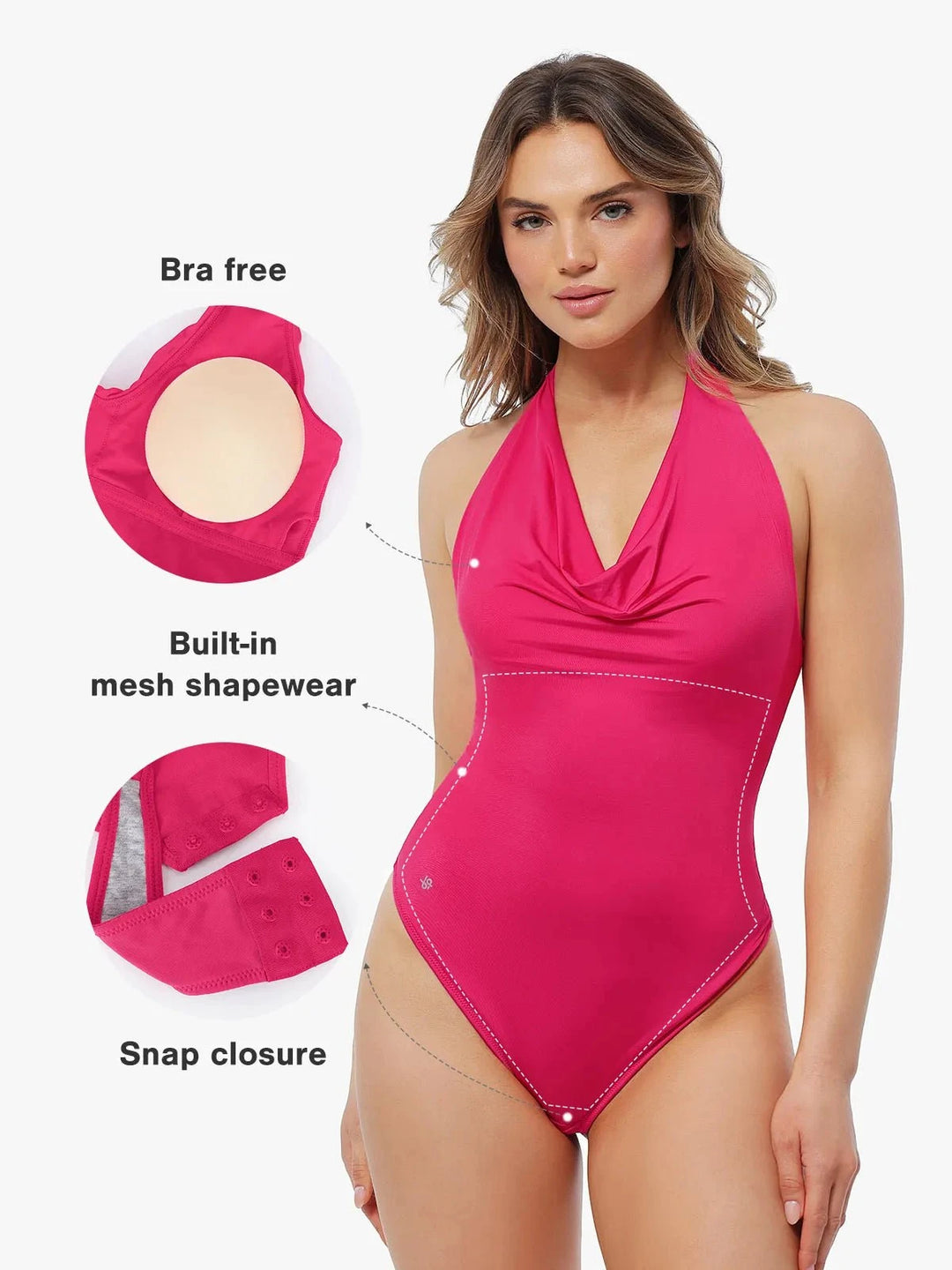 Popilush® Shapewear Cowl Neck Halter Tummy Control Bodysuit