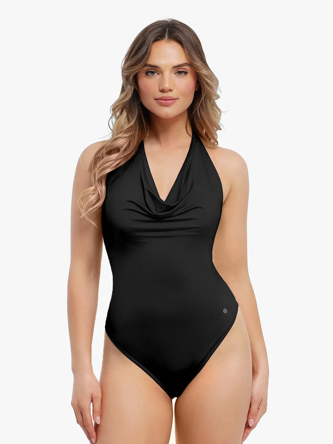 Popilush® Black / XS Shapewear Cowl Neck Halter Tummy Control Bodysuit