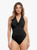 Popilush® Black / XS Shapewear Cowl Neck Halter Tummy Control Bodysuit