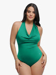 Green Shapewear Cowl Neck Halter Tummy Control Bodysuit
