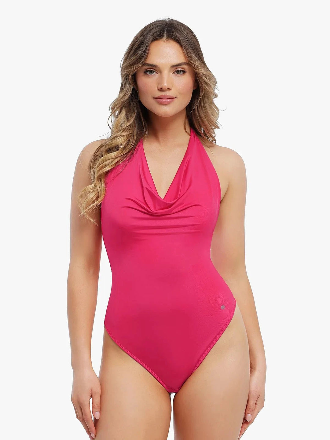 Popilush® Pink / XS Shapewear Cowl Neck Halter Tummy Control Bodysuit
