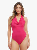 Popilush® Pink / XS Shapewear Cowl Neck Halter Tummy Control Bodysuit