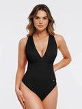 Popilush® Black / XS Shapewear Cross-Front Draped Halter Tummy Control Bodysuit