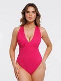 Popilush® Pink / XS Shapewear Cross-Front Draped Halter Tummy Control Bodysuit
