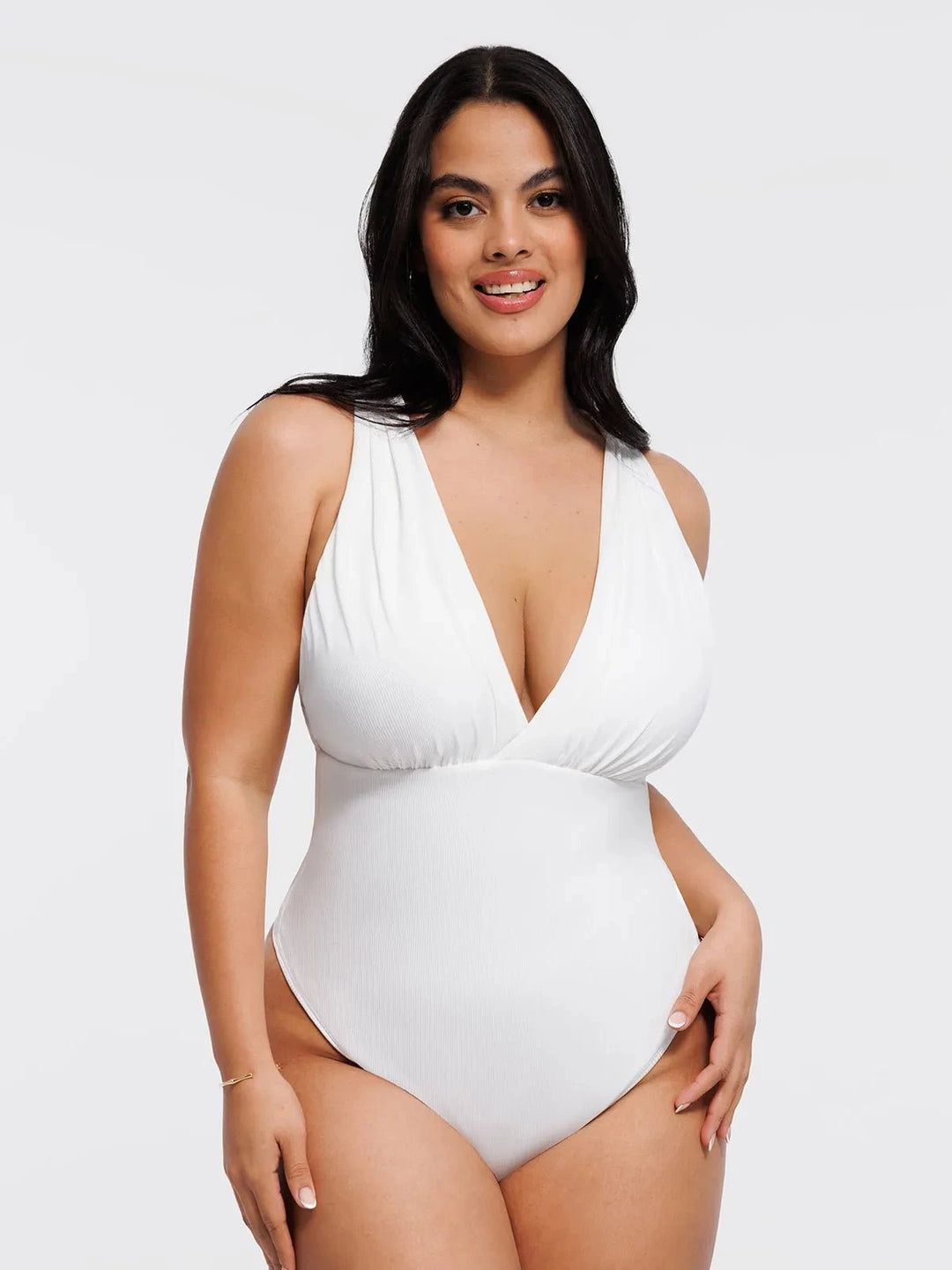 Popilush® White / XS Shapewear Cross-Front Draped Halter Tummy Control Bodysuit