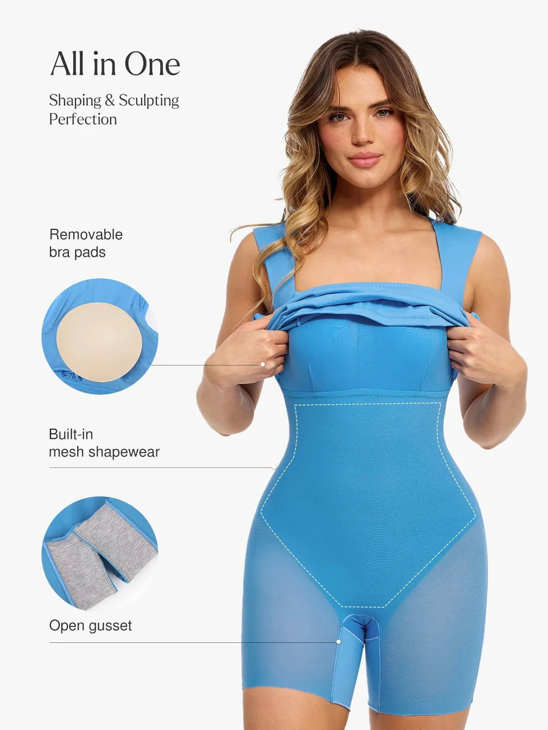 Popilush® Shapewear Cut-in Square Neck Sculpting Midi Dress