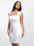 Popilush® Shapewear Cut-in Square Neck Sculpting Midi Dress