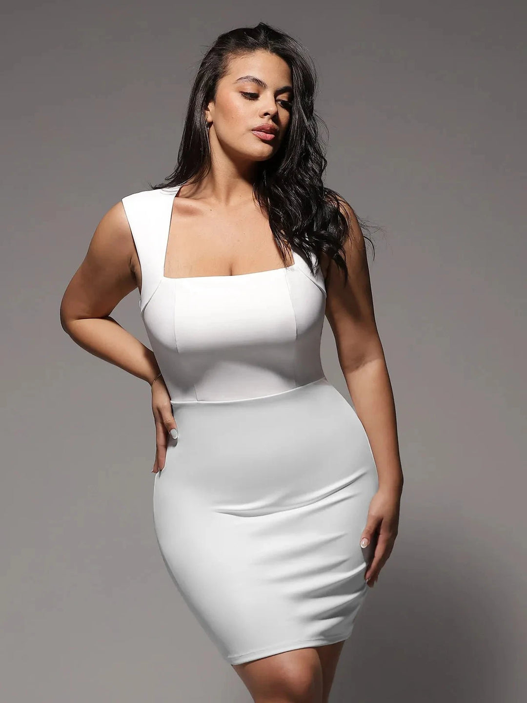 Popilush® Shapewear Cut-in Square Neck Sculpting Midi Dress