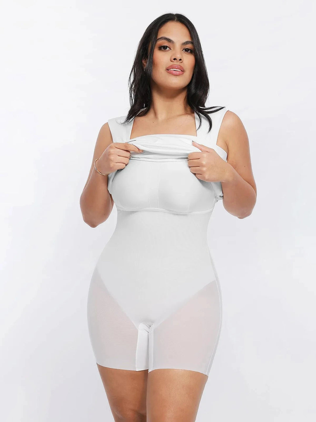 Popilush® Shapewear Cut-in Square Neck Sculpting Midi Dress