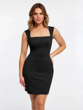 Popilush® Black / XS Shapewear Cut-in Square Neck Sculpting Midi Dress