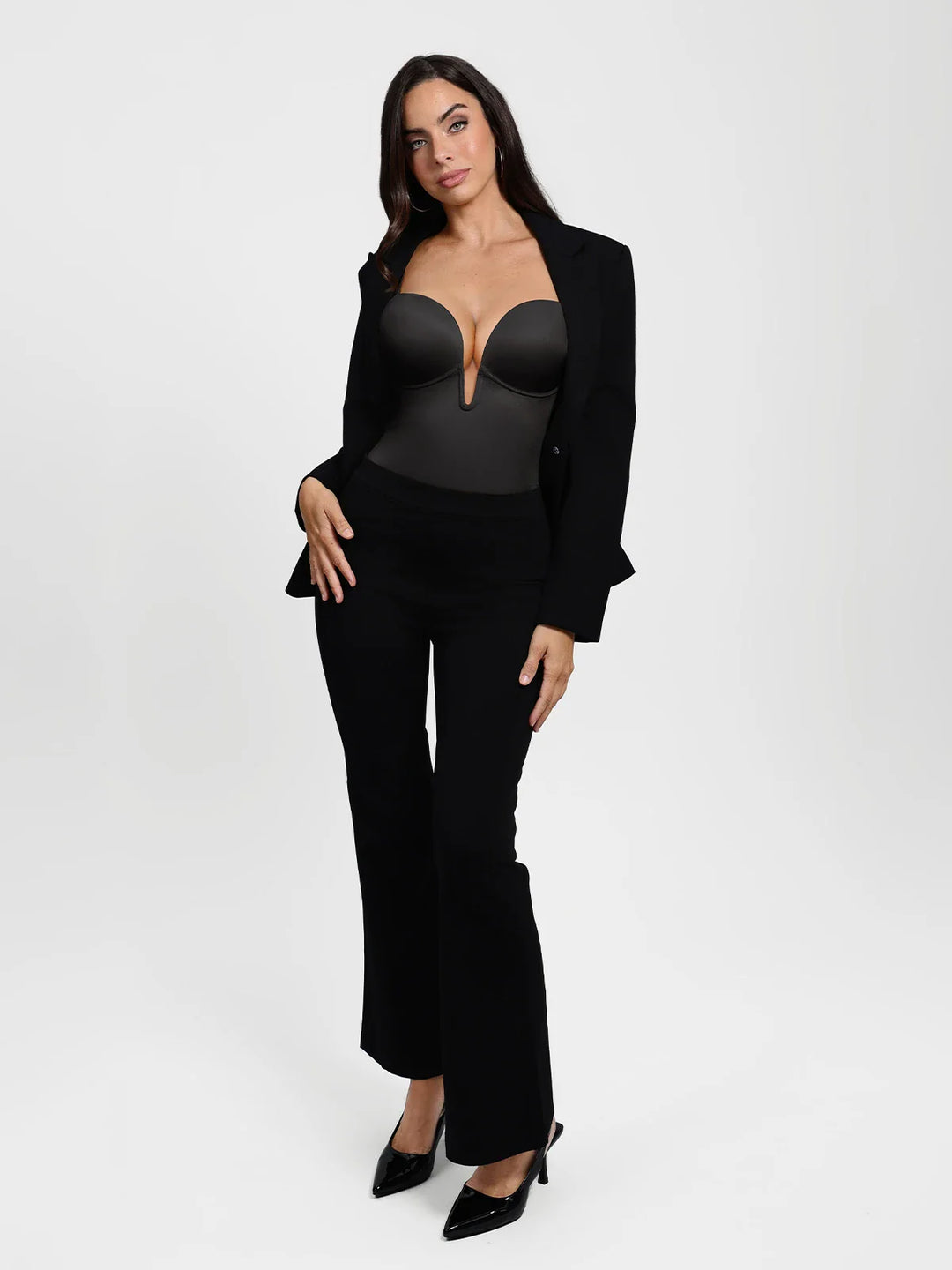 Popilush® Shapewear Deep V Convertible Strap Mid-Thigh Bodysuit