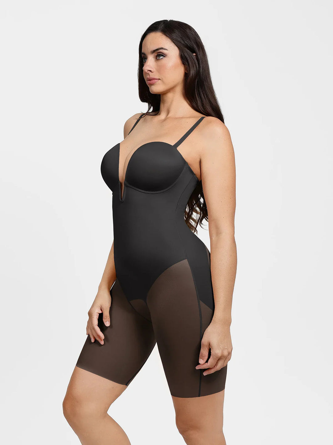 Popilush® Shapewear Deep V Convertible Strap Mid-Thigh Bodysuit