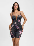 Popilush® Floral Print / S Shapewear Deep V Convertible Strap Mid-Thigh Bodysuit