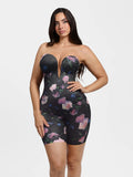 Popilush® Floral Print / S Shapewear Deep V Convertible Strap Mid-Thigh Bodysuit