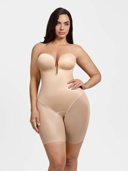 Shapewear Deep V Convertible Strap Mid-Thigh Bodysuit