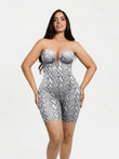 Popilush® Snake Print / S Shapewear Deep V Convertible Strap Mid-Thigh Bodysuit