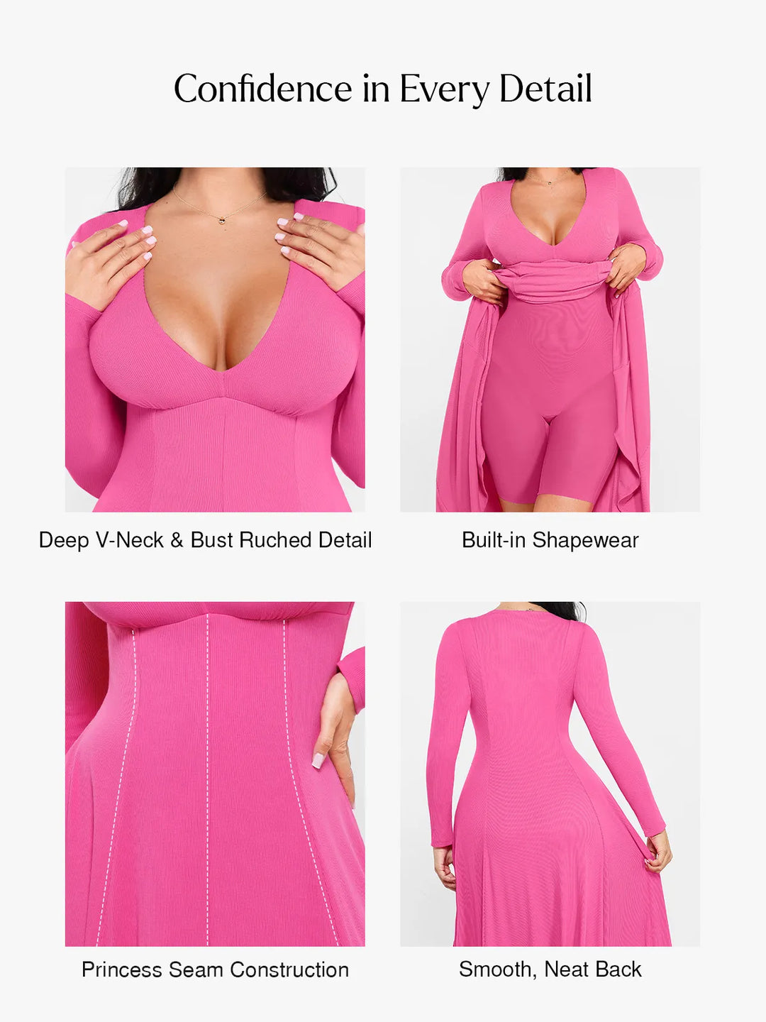 Popilush® Shapewear Deep V-Neck A-Line Maxi Dress