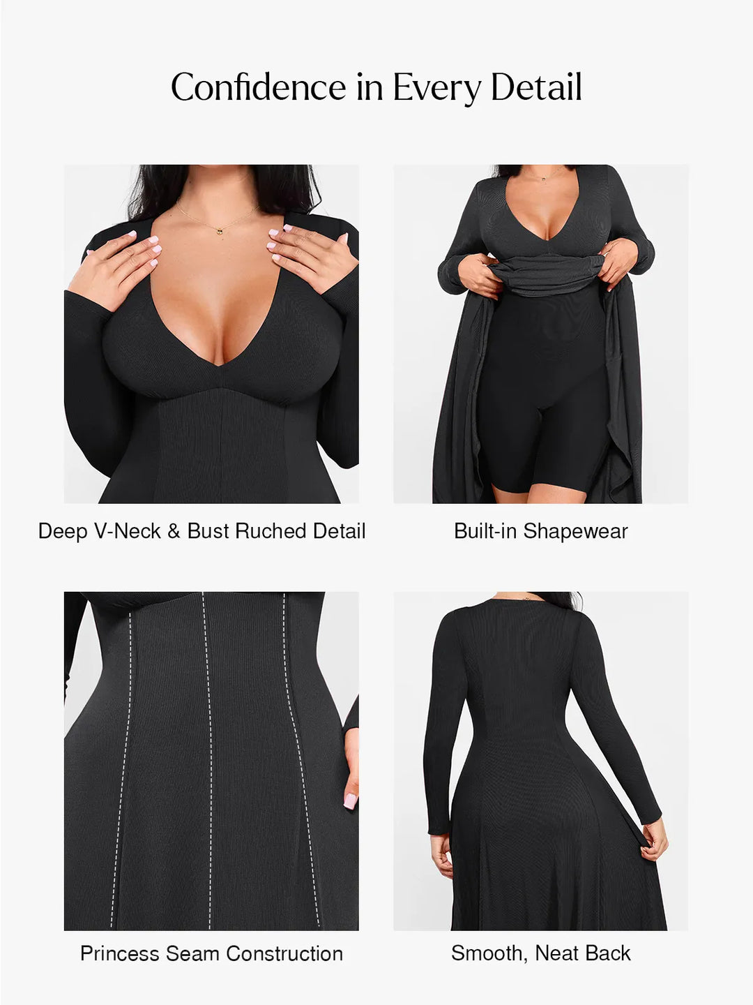 Popilush® Shapewear Deep V-Neck A-Line Maxi Dress