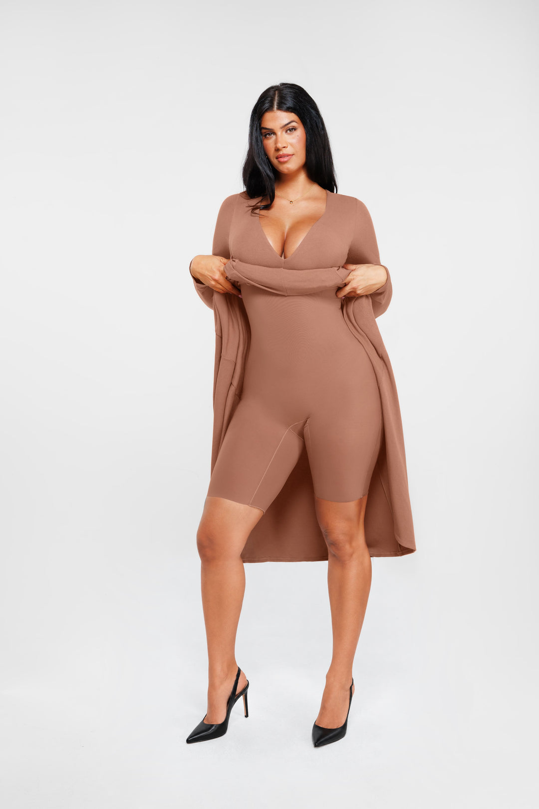 Popilush® Shapewear Deep V-Neck A-Line Maxi Dress