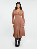 Popilush® Brown / XS Shapewear Deep V-Neck A-Line Maxi Dress