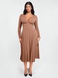 Popilush® Brown / XS Shapewear Deep V-Neck A-Line Maxi Dress