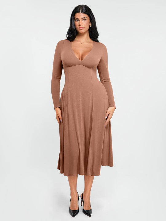 Shapewear Deep V-Neck A-Line Maxi Dress