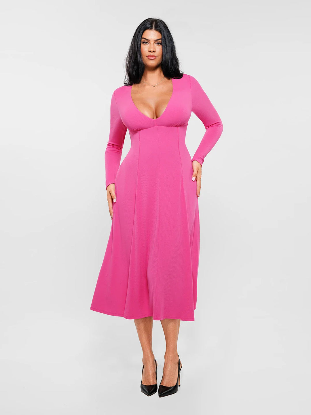 Popilush® Pink / XS Shapewear Deep V-Neck A-Line Maxi Dress